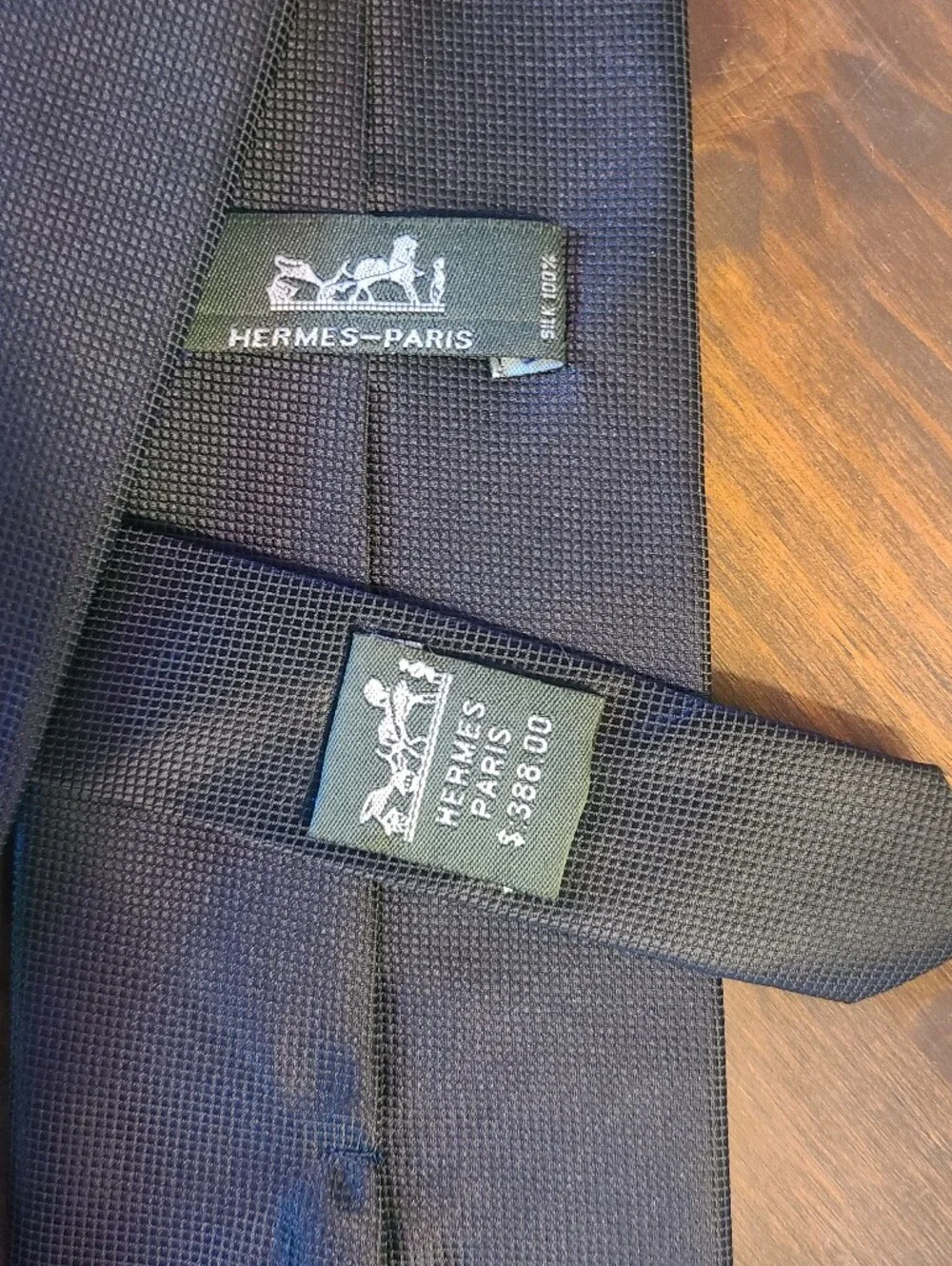 Hermes Black Woven Textured Silk Tie